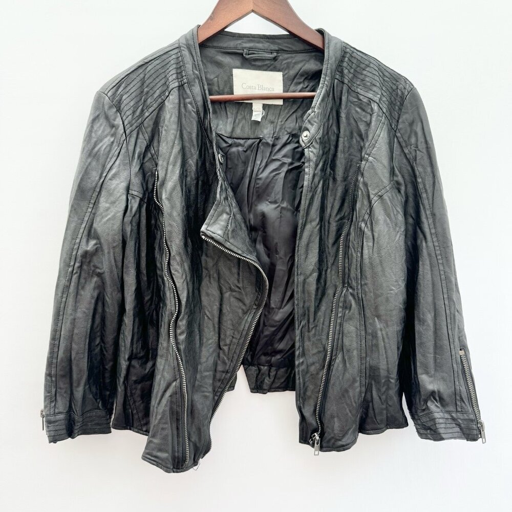 Costa Blanca‎ Vegan Leather Black Jacket Wrinkled Look Size Large